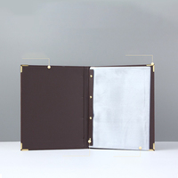 Porte-menu en cuir PU marron vintage avec logo personnalisé, pour restaurant, café, feuilles en plastique A4, vis, couverture de menu en cuir avec coins métalliques