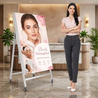Écran d'affichage numérique LED mobile pliable FTV en forme de A, contrôle par application, 4 roues, utilisation intérieure, couleur intégrale, 1080p, pas de pixel P1.25-P2.5