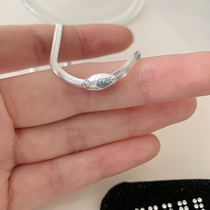 Collar de plata de ley S925 con diseño de hueso de serpiente plano para mujer, cadena de 405 cm de longitud, para uso diario, cadena para clavícula - Product Image 4