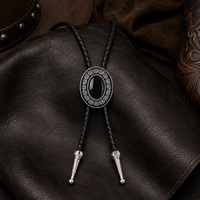 1 pièce - Cravate bolo vintage ovale en pierre noire réglable avec pendentif en alliage de zinc et cordon en cuir PU pour hommes et femmes