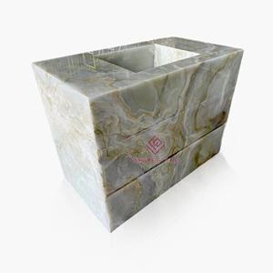 فاخر من الرخام العقيق الأخضر مع درج للحمام الحديث عروق ذهبية فريدة نمط أبيض دسم - Product Image 5