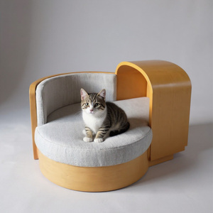 Cama Redonda Moderna para Gatos, Tipo Sofá, Semicerrada, de Madera, con Cojín Lavable, Decoración para Mascotas en Interiores - Product Image 1