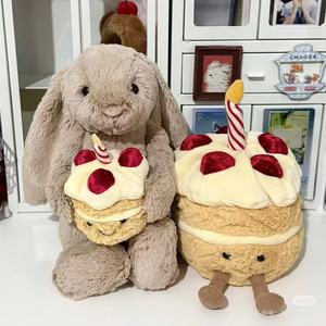 Peluche <span class=keywords><strong>Bugs</strong></span> <span class=keywords><strong>Bunny</strong></span> britannique tenant un gâteau d'anniversaire, cadeau d'anniversaire lapin - Product Image 1