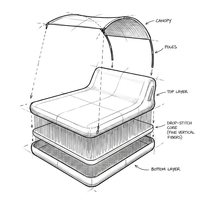 Chaise longue flottante amphibie gonflable 2 en 1 avec auvent pare-soleil pour la terre et l'eau, idéale pour les vacances en famille au lac, sur le yacht ou à la plage