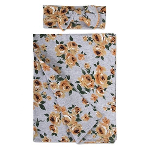 Manta para bebé recién nacido con diadema anudada Conjunto Baby Shower Floral Swaddling Wrap Saco de dormir para recién nacido - Product Image 3