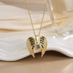 Collana DIY foto proiezione con ali d'<span class=keywords><strong>angelo</strong></span> Design di cento lingue "<span class=keywords><strong>ti</strong></span> <span class=keywords><strong>amo</strong></span>" collana con ciondolo di coppie di diamanti placcati in oro - Product Image 2