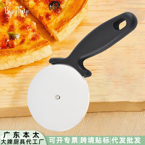 Cortador de pizza de acero inoxidable con mango negro, acero inoxidable 430 para cortar pizza y pasteles - Product Image 4