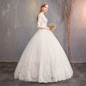 Wedding Dress Ball Gown Sweetheart Neckline Mid Sleeve Lace White Floor Length Natural Waistline Polyester Fabric - Product Image 3