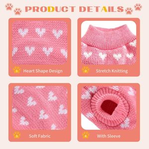 발렌타인 클래식 강아지 니트 스웨터 부드러운 애완동물 의류 핑크 소형 중형 XS 가을 XXS 신축성 방수 올 시즌용 - Product Image 5
