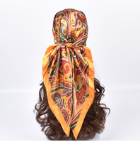 Vente chaude 90*90cm femmes foulard soyeux Bandana Paisley imprimé Satin cheveux Wrap Satin carré écharpe