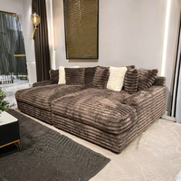 Ensemble de salon canapé modulaire en forme de L en velours brun italien moderne luxueux avec rembourrage en mousse de bois hôtels approvisionnement direct en usine