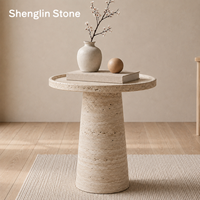 Table d'appoint ronde en travertin conique de style nordique avec plateau surélevé, meuble d'appoint pour la décoration intérieure de villas, hôtels et résidences