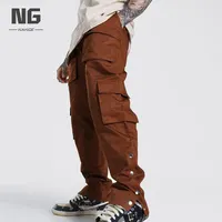 Pantalon de survêtement en coton sergé à jambe droite pour homme, Jogger personnalisé avec poches Cargo