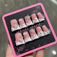 TSZS Faux Ongles de Luxe Faits Main à Pression, Motif Bec de Canard, Strass 3D, Papillon, Fleur, French, Réutilisables, pour Femmes et Filles