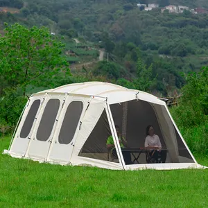 Mode Baru 14 Orang Tenda untuk Kemah 4 Kamar Mendaki Kemah Penampungan Tenda Tabung Terowongan Pipa Luar Ruangan Tenda Kabin Keluarga Besar