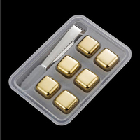 Coffret de 8 accessoires de bar personnalisés, pierres à whisky en acier inoxydable 304 de qualité supérieure, couleur or, pour refroidir les boissons, avec pince à glaçons – Idéal comme cadeau