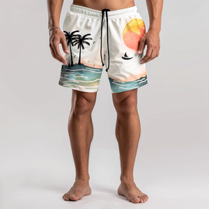 กางเกงขาสั้นชายหาดผู้ชาย ผ้าแห้งเร็ว พิมพ์ลาย กันน้ำ สำหรับเล่นน้ำ/ว่ายน้ำ ผลิตจากผ้าโพลีเอสเตอร์ 65% เรยอน 35% - Product Image 5