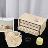 SAIDKOCC 15x7.2cm en forme de coeur marbre naturel boîte de rangement collier anneau bijoux bonbons navire mariage noël sculpté fleurs