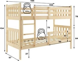 Lit <span class=keywords><strong>superposé</strong></span> en bois massif pour enfants <span class=keywords><strong>2</strong></span> <span class=keywords><strong>places</strong></span> lit double échelle taille en matériau naturel disponible - Product Image 3