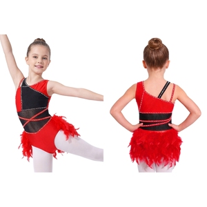 6-16 Kids Girls Dance Wear Custom Logo <b>Feather</b> Latin Dance Leotard Bodysuit For Competitions Dance Classes Stage Shows - Product Image 2