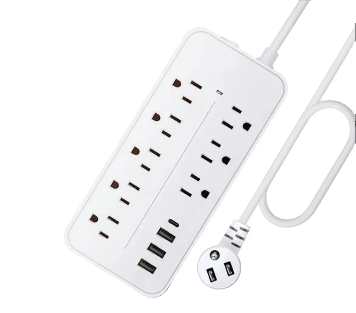 Protetor de Surtos Power Strip com 8 Tomadas 3 Portas USB 1 Tipo C 10A 110V Cabo de Extensão Power Strip para Home Office