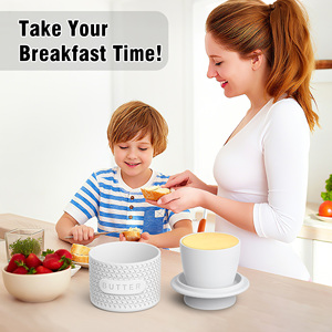 European Farmhouse Kitchenware Set Hot Sale Air-Tight <b>Storage</b> <b>Container</b> Silicone Butter Dish Knife Ceramic Base Dishes Plates - Product Image 4