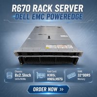 Server Rak 1U Dell PowerEdge R670 untuk Virtualisasi dengan Chassis 8*2.5"/Prosesor Xeon 5418Y/RAM 256G/H965i/SSD 480G/Daya 1400W