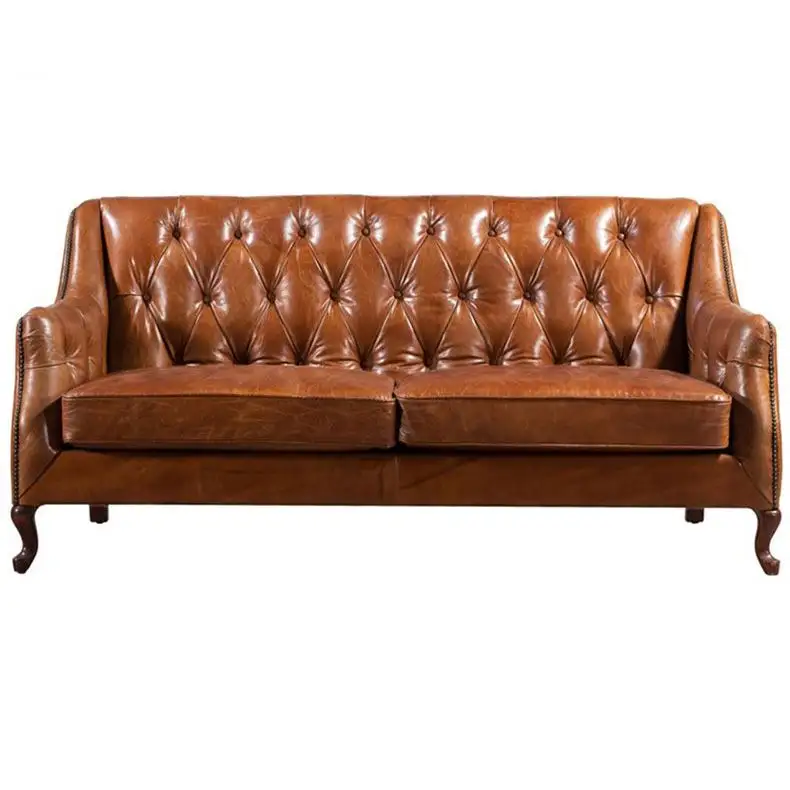 Sofá reclinable Chesterfield de cuero marrón antiguo, sofá Industrial para sala de estar, muebles antiguos, sofá de cuero vintage industrial para loft