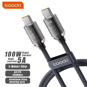 Toocki 100W Snel Opladen Kabel Kristal Ontwerp Kabel 5a Pd3.0 Usb Kabel Type C Naar Usb Aluminiumlegering Type-C Kable Voor Telefoon