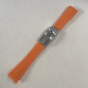 <b>Watch</b> Accessories Stainless Steel Folding Clasp 20MM*180MM Curved End Orange <b>Rubber</b> Silicone Strap - Product Image 2
