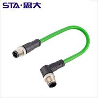 موصل إيثرنت M12 إلى M12 مقاوم للماء، كابل شبكة M12 إلى RJ45 Cat5، موصل ذكر 4 سنون بزاوية مستقيمة أو قائمة بزاوية قائمة، 1 متر 5 متر 10 متر