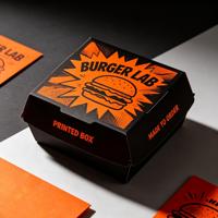Série de boîtes d'emballage en papier jetables personnalisées pour la restauration rapide à emporter : Boîte à burger, hot-dog, sushi, frites, ailes de poulet avec gaufrage