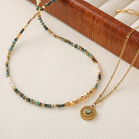 Collier ras du cou tendance en laiton plaqué or 18 carats avec perles, turquoise africaine et motif géométrique, logo personnalisable, pour femme, idéal pour les soirées
