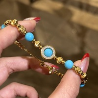 Bracelet enroulé de strass turquoise rétro de luxe léger français 2026, ensemble de bijoux de mode premium de niche
