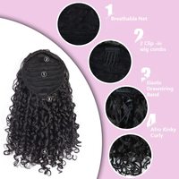 Queue de cheval bouclée noire à cordon de serrage pour femmes noires, extensions de cheveux synthétiques, queue de cheval bouclée avec 2 pinces