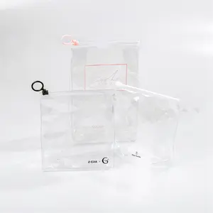 OEM Private Label individuell bedruckte wasserdichte PVC klare transparente Ring Reiß verschluss rosa Stand Up Reiß verschluss tasche