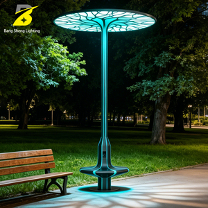 Lampadaire LED en forme d'arbre avec banc intégré pour parc public et place, lampe paysagère multifonctionnelle moderne - Product Image 1