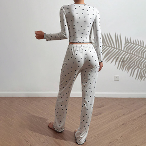 Vêtements de maison pour femmes Pantalons Love Print Long Sleeve Two Pieces Set Casual Loungewear Russia Sleepwear - Product Image 6