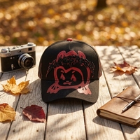 Casquette Trucker Noire Street Snapback avec Imprimé Flamme Rouge, Personnage de Dessin Animé Diable, Broderie de Lettres Gothiques en Strass pour Hommes Mexicains