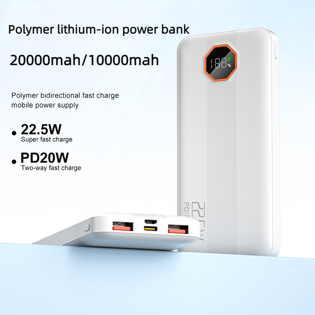 Long Battery Life 10000mah 20000mah Digital Display 22.5w Fast Charge Lithium Ion Polymer Mobile Power Bank Factory Wholesale
