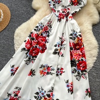 Robe longue décontractée pour femmes WIWT, imprimé floral, bretelles spaghetti, coupe évasée, pour tous les jours et les vacances, vêtements pour femmes