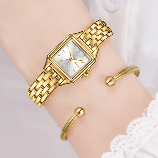 Top sell Women Ladies Fashion Stainless Steel Strap Square Good Quartz Wrist Bracelet Watches