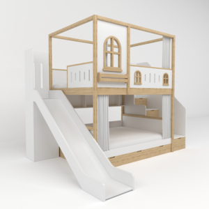 Letto a Castello <span class=keywords><strong>per</strong></span> Bambini con Scivolo e Scale con Vano Contenitore, Misura Queen, Arredamento <span class=keywords><strong>per</strong></span> <span class=keywords><strong>Camera</strong></span> da Letto con Mensola e Ringhiera - Product Image 5