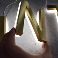 Letrero Personalizado para Exteriores de Acero Inoxidable Dorado con Retroiluminación, Letrero Metálico con Nombre de Tienda en 3D, Letrero con Logotipo Iluminado por LED para Publicidad