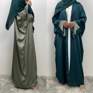 1428#B <b>Top</b> Quality Smooth Satin <b>Batwing</b> Abaya Wide French Split Sleeves Muslim Islam Women Reversible Wear Long Cardigans - Product Image 5