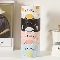 Vente en gros de tasses à café en céramique en forme de chat 3D mignonnes de dessin animé, 10 oz, peintes à la main, tasse à thé, tasse à lait en porcelaine, mugs à latte