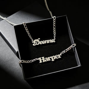 Cadena Figaro de Acero Inoxidable Qiuhan con Oro de 18k para <span class=keywords><strong>Amigos</strong></span>, Regalo del Día de la Madre, Collar con Nombre Personalizado con Letras Individuales - Product Image 4