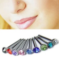 Cincin Hidung Titanium Model Fishtail dengan Zirkon, Cincin Hidung Lurus Model Fishtail, Perhiasan Tubuh