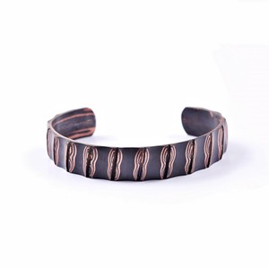 Unique Damascus <b>Copper</b> Cuff <b>Bracelet</b> Style Antique <b>Copper</b> Plated Geometric Pattern Adjustable Design - Product Image 1