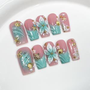 Uñas Postizas Personalizadas Primavera-Verano 2026, Diseño 3D con Flores y Perlas, Reutilizables, Cuadradas, para Mujer, Tallas XS, S, M, L - Product Image 4